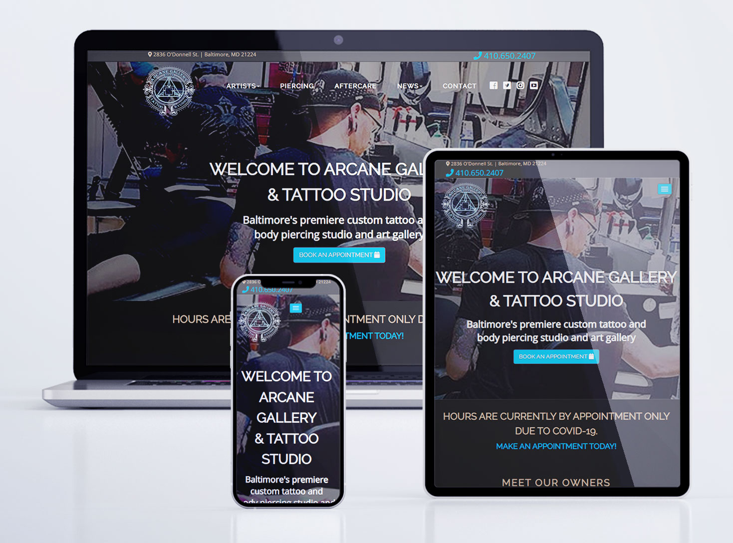 Baltimore Web Design - Arcane Tattoo responsive website design